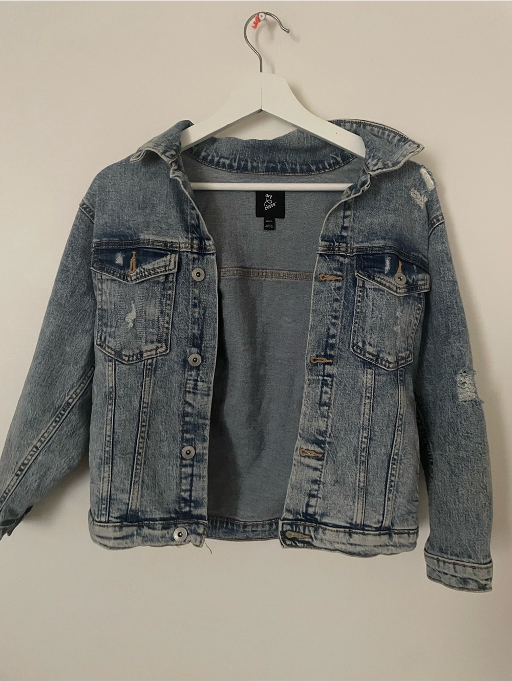 art class Light Blue Distressed Denim Jacket for Kids